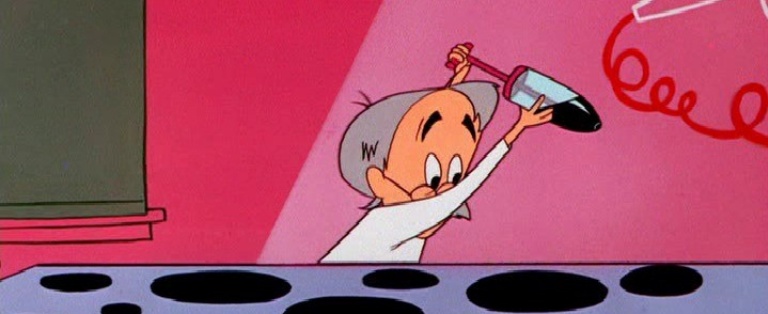 Stilbillede der viser en tegneseriefigur der laver huller i flade fra animationsfilmen The Hole Idea